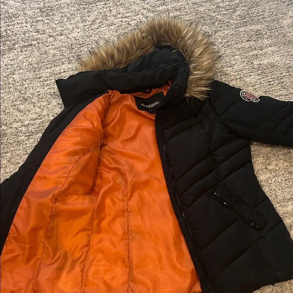 Madden Black Puffer Jacket with Faux Fur Hood size MM - Picture 10 of 16